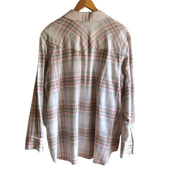 Addition Elle Plaid Button Up Shirt Size X Gray Peach and Orange Red - Picture 6 of 11
